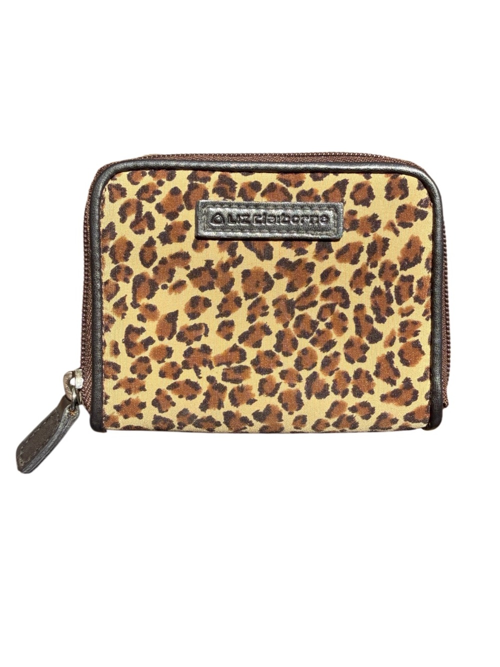 Y2K Liz Claiborne Leopard Print Zip Around Nylon Compact Accordion Wallet